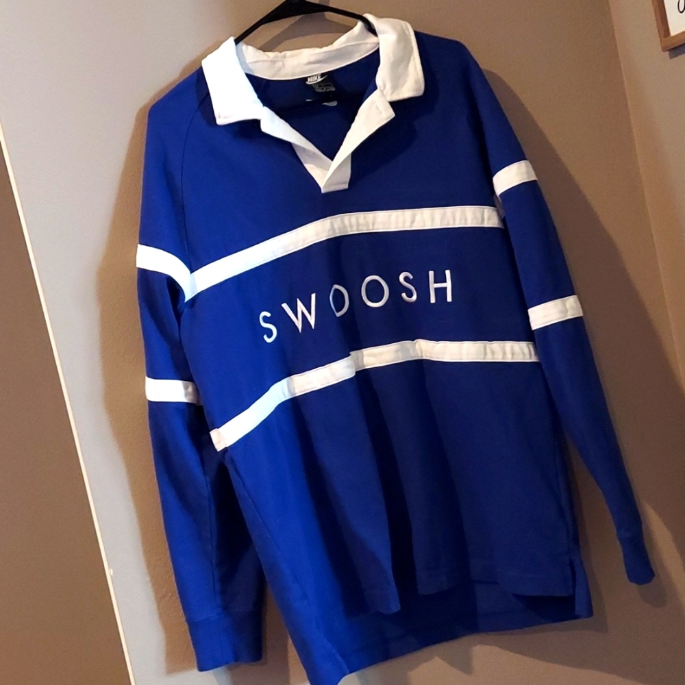 Nike Rugby Polo Swoosh Long Sleeve Shirt Blue Vintage 2002 Large
